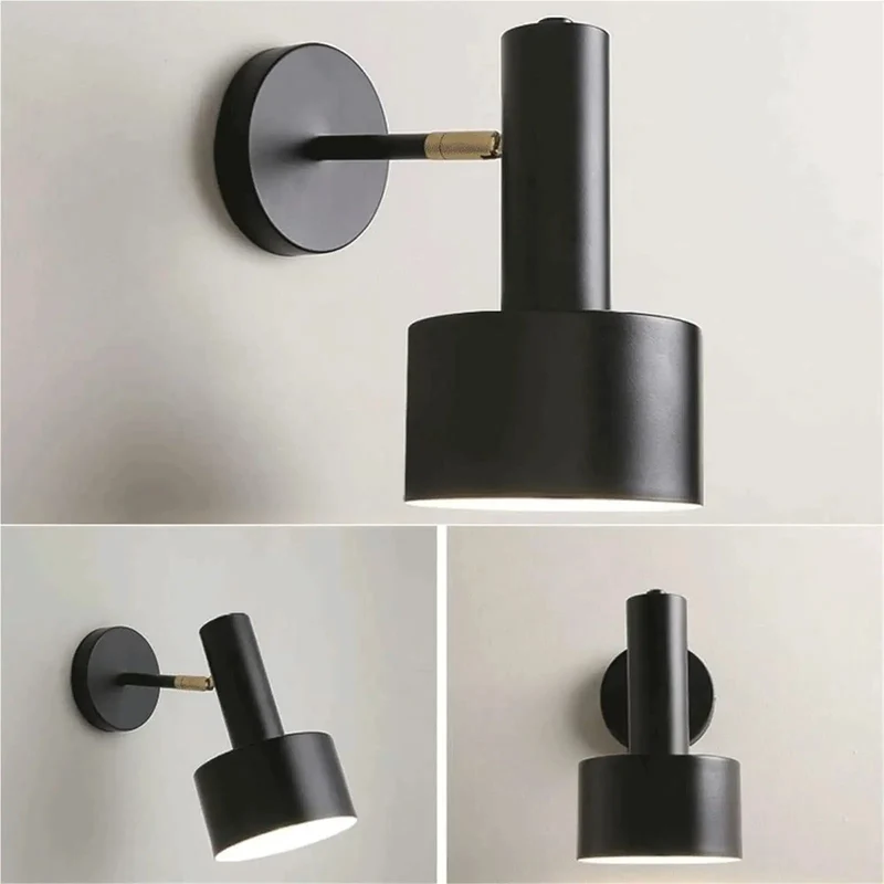 Modern Nordic Black Metal Wall Sconce Adjustable E26 Spotlight Bedside Reading Lamp Straight Up Industrial Accent Light Built Tough Minimalist Fixture For Bedroom Living Room Hallway