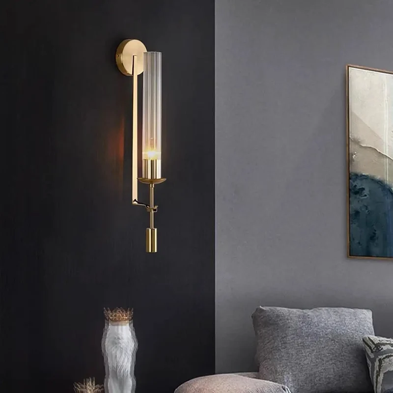 Heavy Gold Vintage Wall Sconce Featuring Killer Prismatic Clear Glass Tube And Durable Metal Lamp Body That Totally Freshens Up Living Areas While Making Bulb Swaps Super Simple For Chic Modern Home Decor Styles