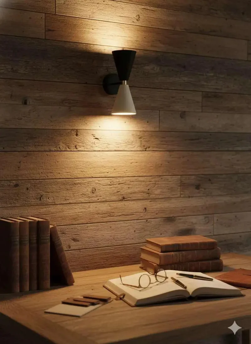 Groovy Mid-Century Two Tone Cone Wall Sconce Light With Sleek Black And White Dual Funnel Shades And Crisp Gold Accent Ring Dropping Badass Up And Down Ambient Glow To Totally Transform Your Living Room Or Bedroom Vibes
