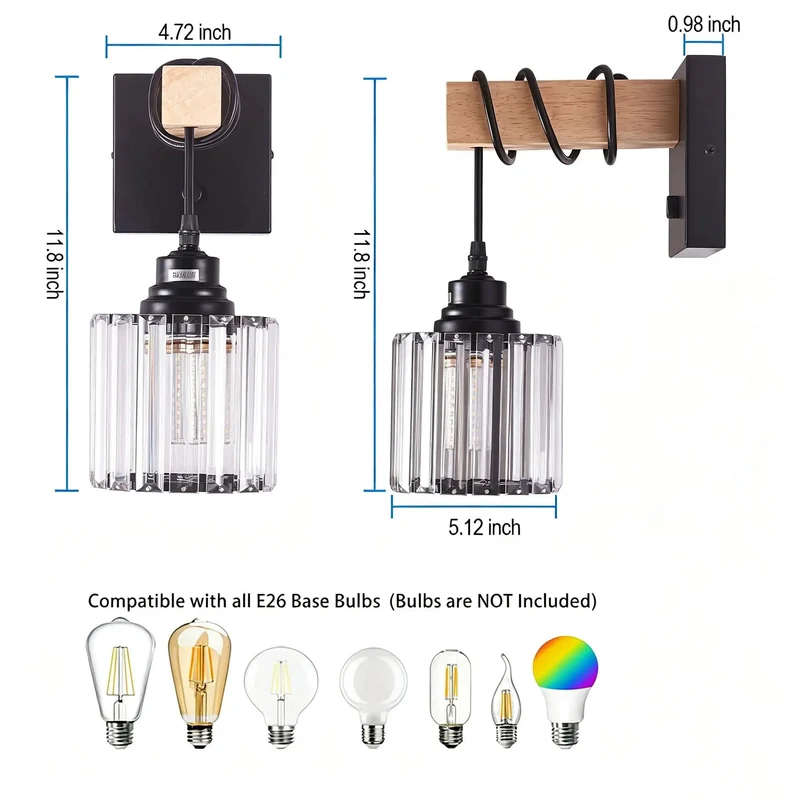 Rustic Farmhouse Hardwired Wall Sconces Two Pack Matte Black Metal And Solid Wood With Clear Crystal Shades To Be A Serious Game Changer For Your Home Accent Decor