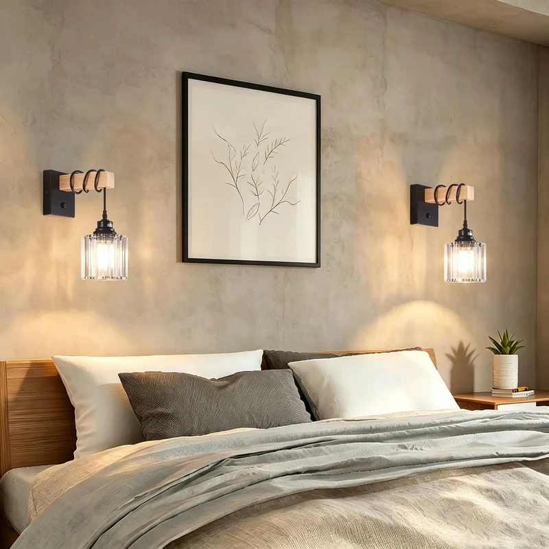 Rustic Farmhouse Hardwired Wall Sconces Two Pack Matte Black Metal And Solid Wood With Clear Crystal Shades To Be A Serious Game Changer For Your Home Accent Decor