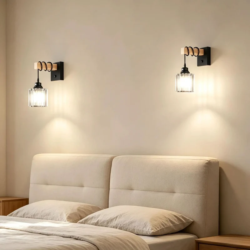Rustic Farmhouse Hardwired Wall Sconces Two Pack Matte Black Metal And Solid Wood With Clear Crystal Shades To Be A Serious Game Changer For Your Home Accent Decor