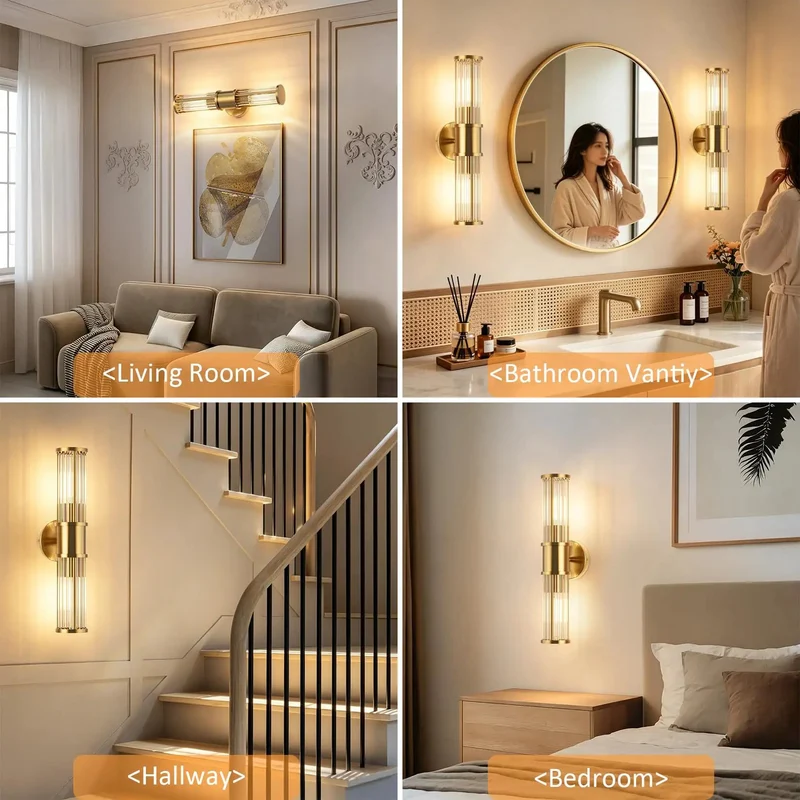 Klighten Modern Hardwired Wall Sconce With Brushed Brass Finish And Dimmable E26 Bulbs Included For Bathroom Vanity Lighting 3000k Warm White Eco Friendly Elegant Design Home Decor Fixture