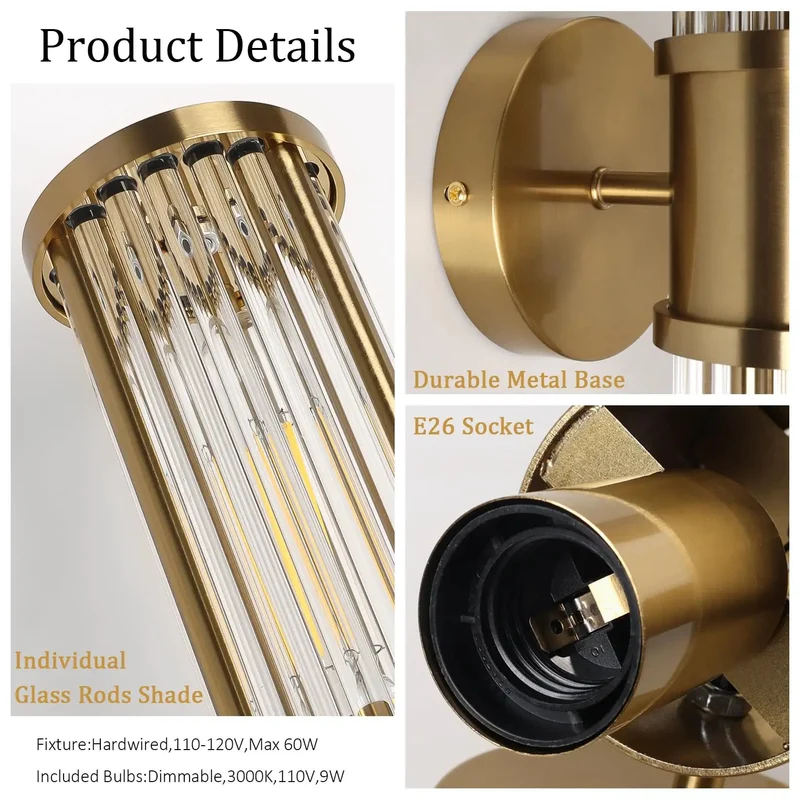 Klighten Modern Hardwired Wall Sconce With Brushed Brass Finish And Dimmable E26 Bulbs Included For Bathroom Vanity Lighting 3000k Warm White Eco Friendly Elegant Design Home Decor Fixture