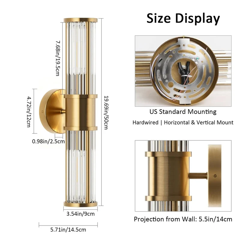 Klighten Modern Hardwired Wall Sconce With Brushed Brass Finish And Dimmable E26 Bulbs Included For Bathroom Vanity Lighting 3000k Warm White Eco Friendly Elegant Design Home Decor Fixture