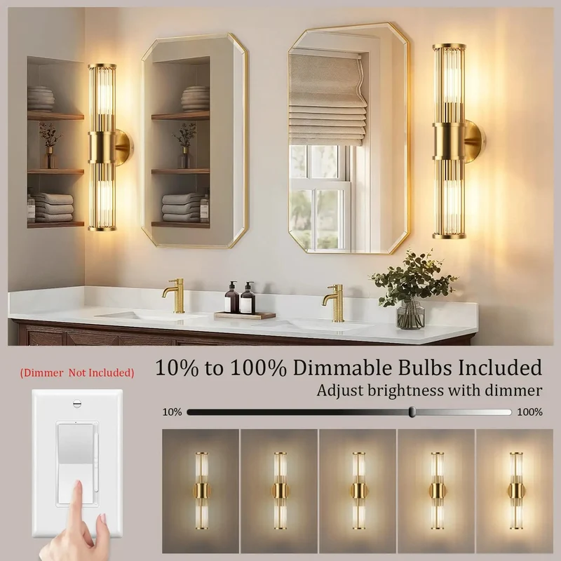 Klighten Modern Hardwired Wall Sconce With Brushed Brass Finish And Dimmable E26 Bulbs Included For Bathroom Vanity Lighting 3000k Warm White Eco Friendly Elegant Design Home Decor Fixture