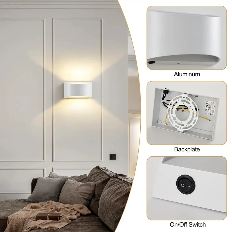Modern White Led Wall Sconces With Built In Switch Hardwired Interior Lighting No Sweat Setup Contemporary Room Accent Dead Simple Operation Top Shelf Build Quality Smooth Lines