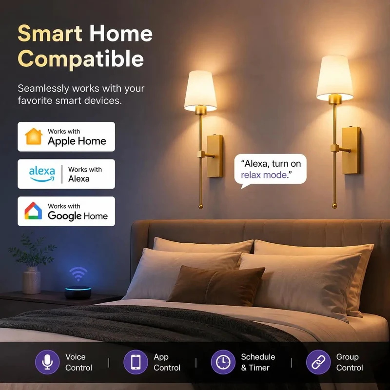 Wireless Wall Sconces Set Of Two Featuring A Massive Rechargeable Battery With Matter Compatible Smart Lighting That Hooks Up Effortlessly To Alexa Apple Home And Google For A Dead Simple And String Free Setup