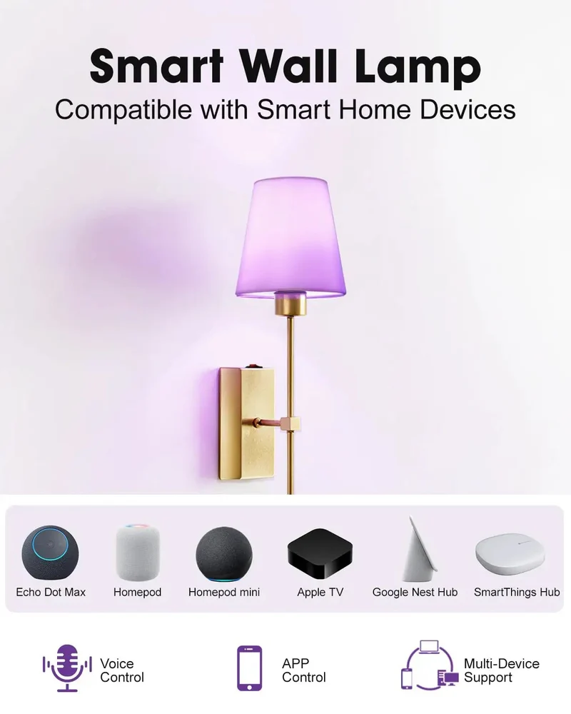 Wireless Wall Sconces Set Of Two Featuring A Massive Rechargeable Battery With Matter Compatible Smart Lighting That Hooks Up Effortlessly To Alexa Apple Home And Google For A Dead Simple And String Free Setup