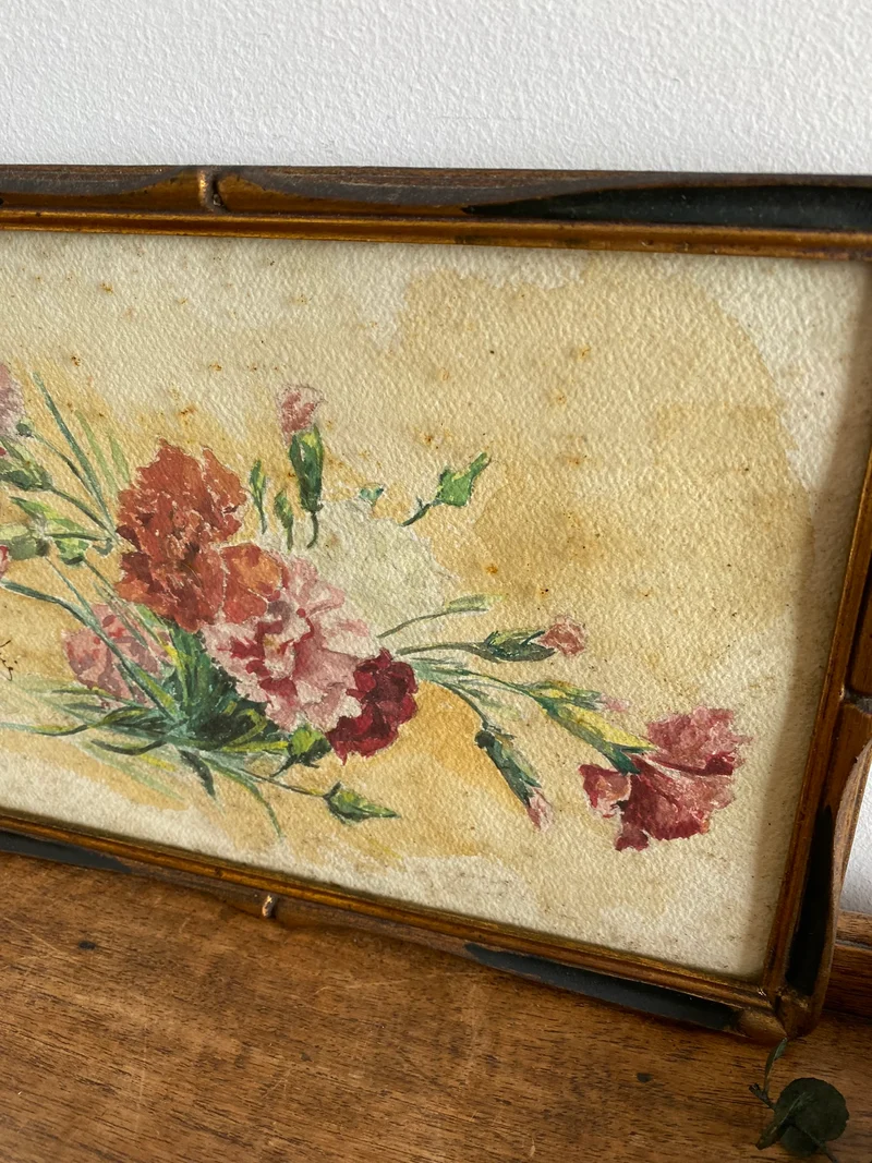 Peinture Oeillets à l'aquarelle signée estimation début XXème