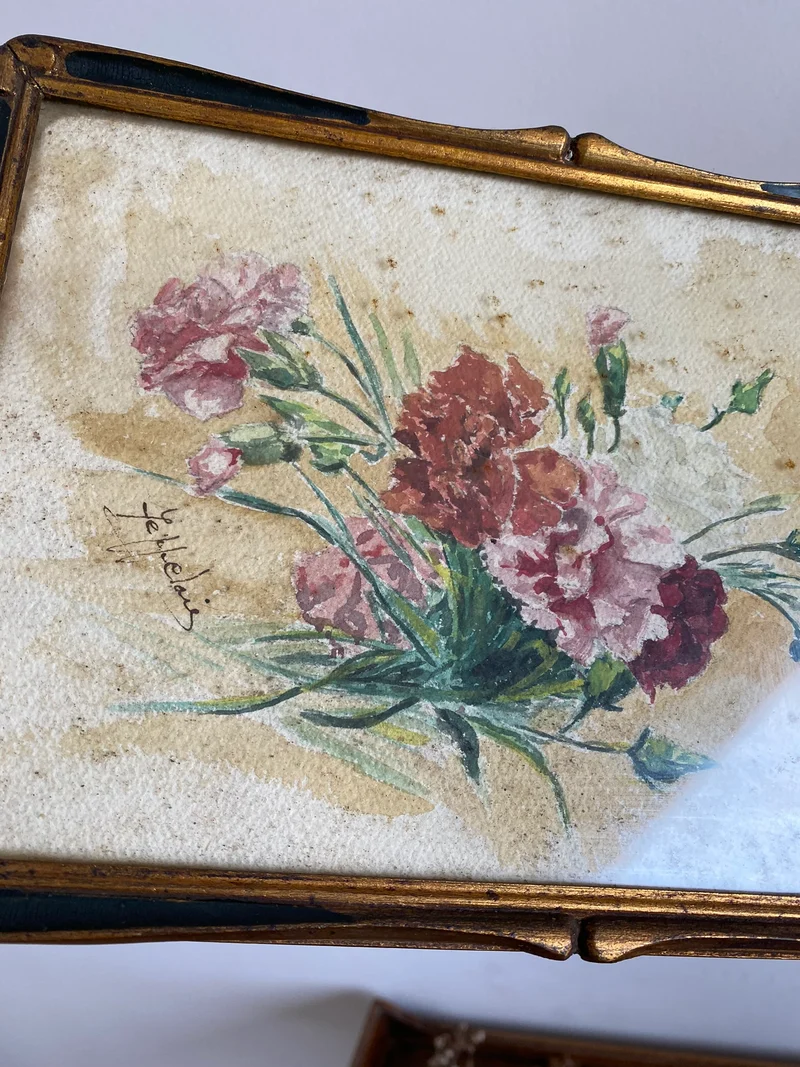 Peinture Oeillets à l'aquarelle signée estimation début XXème