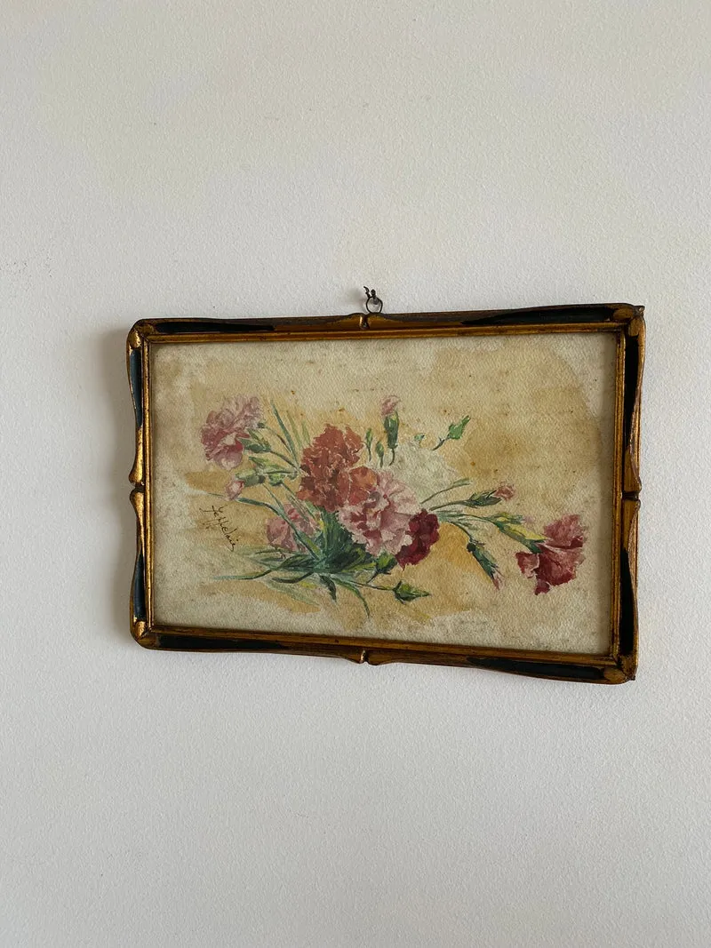Peinture Oeillets à l'aquarelle signée estimation début XXème