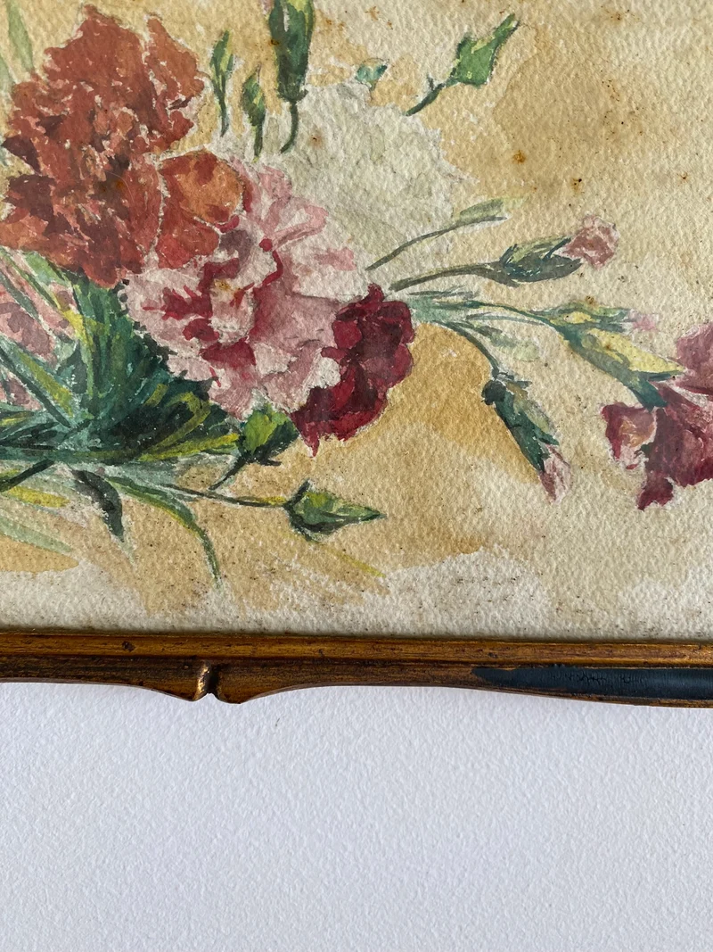 Peinture Oeillets à l'aquarelle signée estimation début XXème