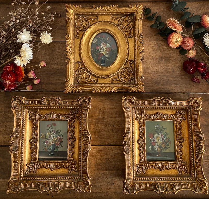 Peintures florales cadres dorés baroques