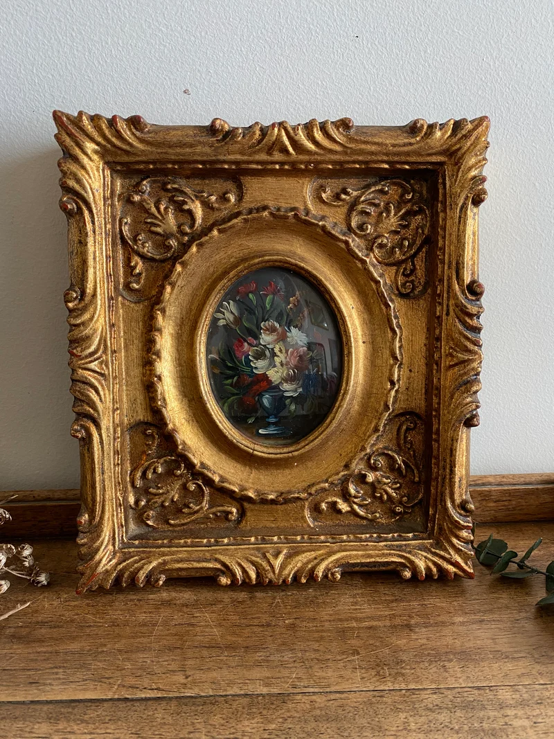 Peintures florales cadres dorés baroques