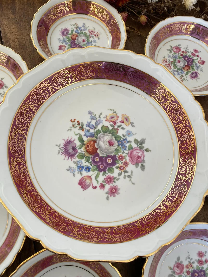 Service à dessert en porcelaine Bavaria vieux rose