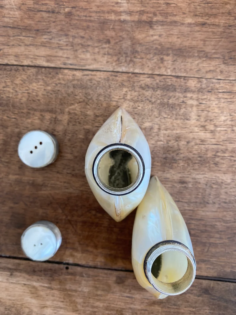Salière et poivrière en nacre