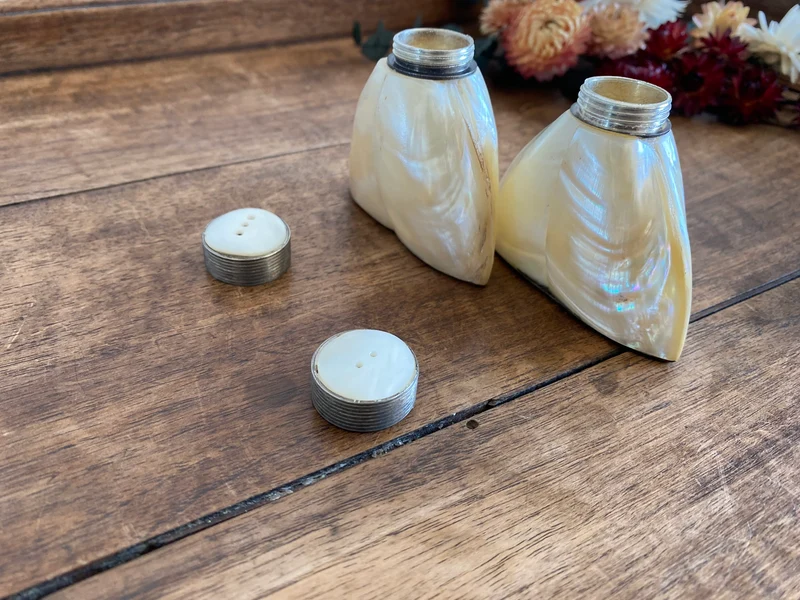 Salière et poivrière en nacre