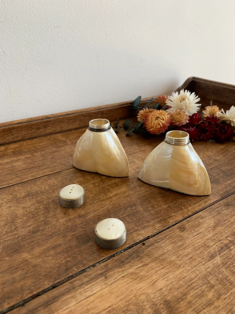 Salière et poivrière en nacre