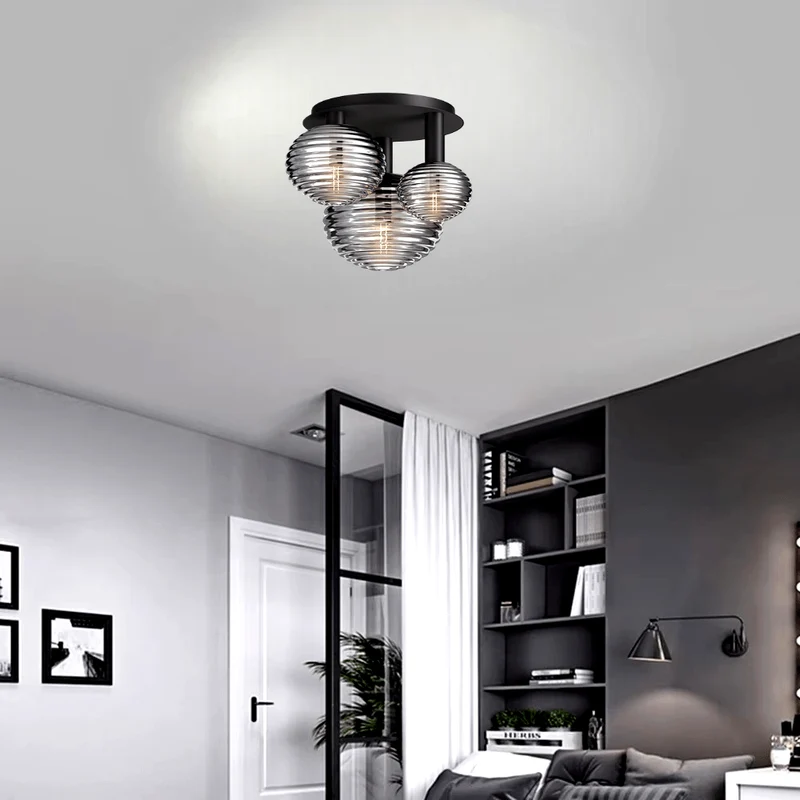 Plafonnier Verre Teinte Noir Salle de Bain