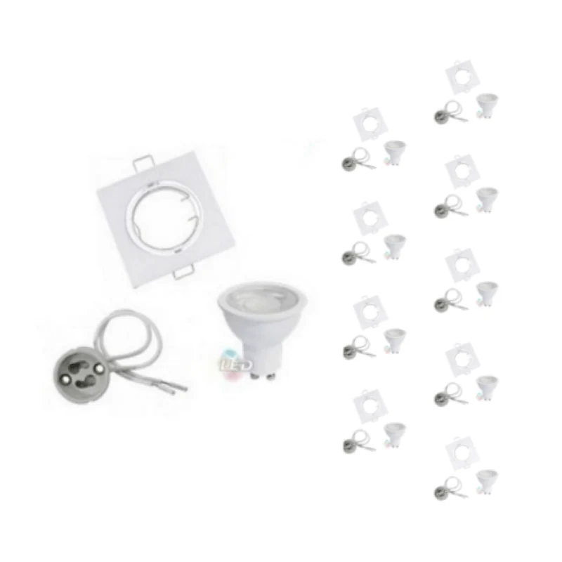 Kit Spot LED GU10 Orientable Carré Blanc avec Ampoule LED 8W - Pack de 10