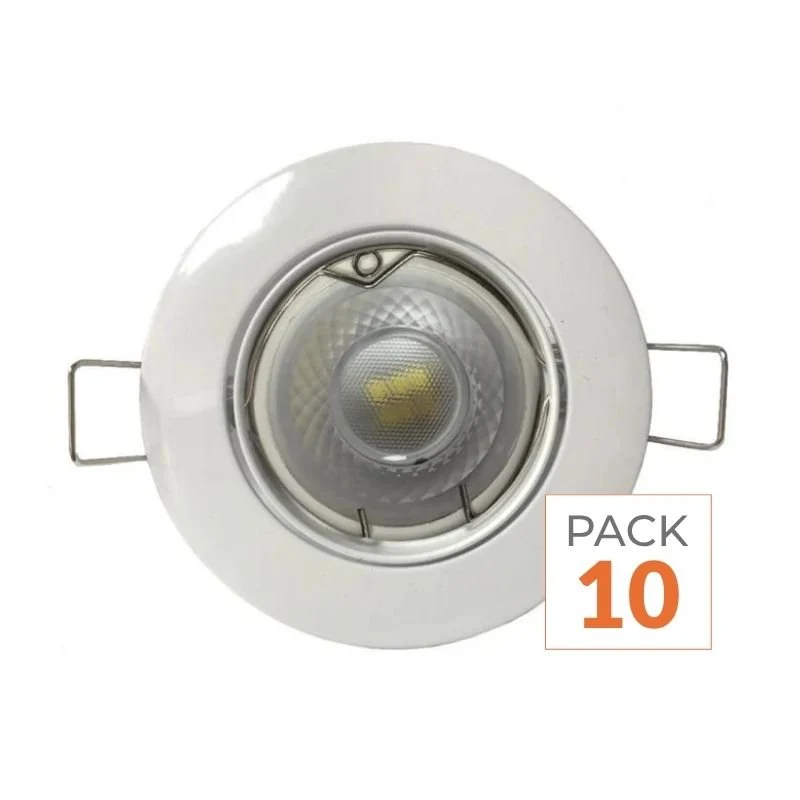 Kit Spot LED GU10 encastrable 8W Orientable Rond Blanc - Pack de 10