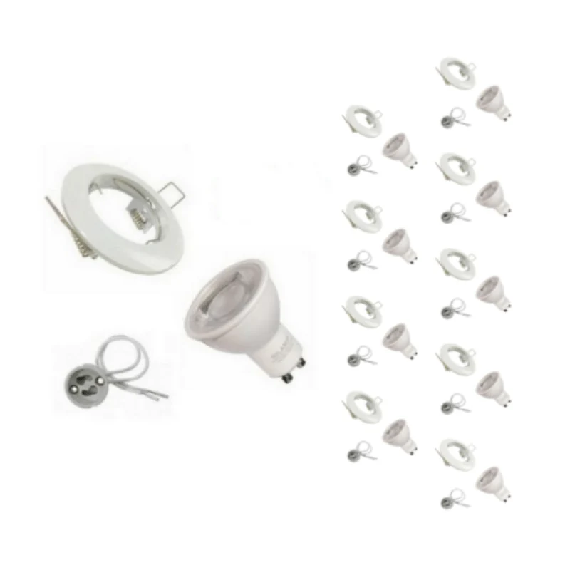 Kit Spot LED GU10 encastrable Rond Blanc avec une ampoule 8W - Pack de 10
