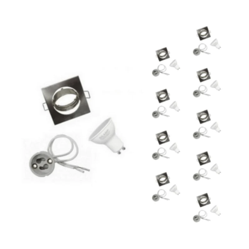 Kit Spot LED GU10 encastrable avec Ampoule LED 6W - Pack de 10