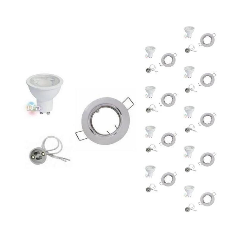 Kit Spot LED GU10 encastrable 8W Orientable Rond Blanc - Pack de 10
