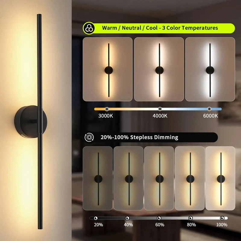 Modern 28 Inch Rechargeable Wall Sconces Set Of 2 Matte Black Cordless Accent Lights That Are Zero Hassle To Mount With Dimmable Remote Control And Built For Big Time Ambient Glow