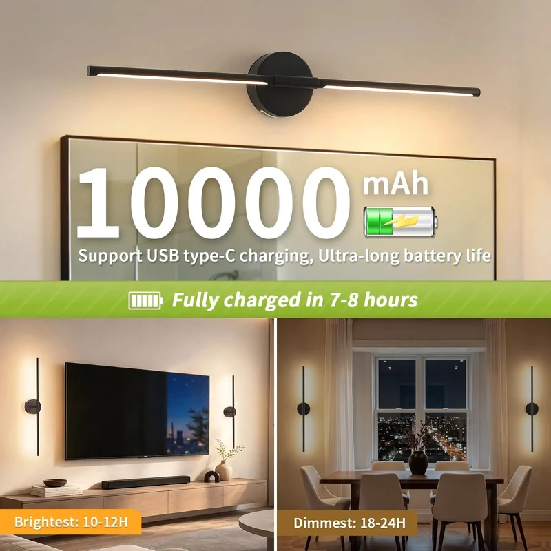 Modern 28 Inch Rechargeable Wall Sconces Set Of 2 Matte Black Cordless Accent Lights That Are Zero Hassle To Mount With Dimmable Remote Control And Built For Big Time Ambient Glow