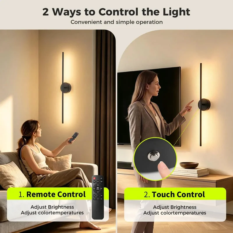 Modern 28 Inch Rechargeable Wall Sconces Set Of 2 Matte Black Cordless Accent Lights That Are Zero Hassle To Mount With Dimmable Remote Control And Built For Big Time Ambient Glow
