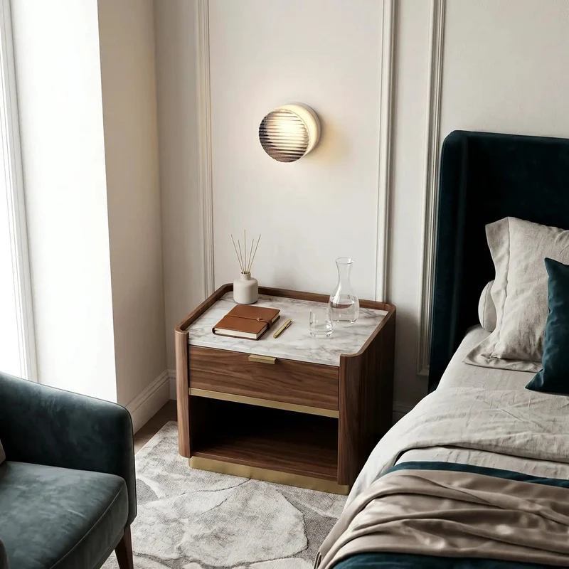 Super Sleek Round LED Wall Sconce Featuring Hella Modern Smoke Grey Striped Glass Shade 8W Warm White Vanity Lights Perfect For Bathroom Vanities And Bedroom Nightstands