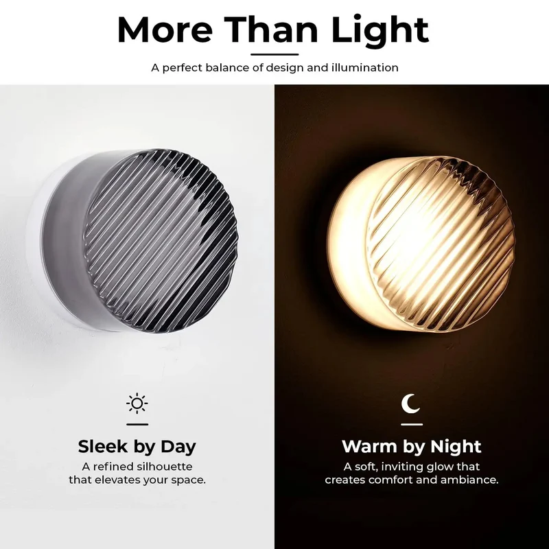 Super Sleek Round LED Wall Sconce Featuring Hella Modern Smoke Grey Striped Glass Shade 8W Warm White Vanity Lights Perfect For Bathroom Vanities And Bedroom Nightstands