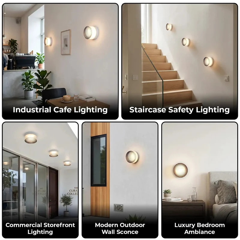 Super Sleek Round LED Wall Sconce Featuring Hella Modern Smoke Grey Striped Glass Shade 8W Warm White Vanity Lights Perfect For Bathroom Vanities And Bedroom Nightstands