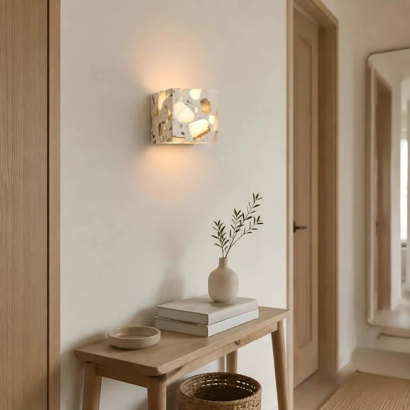 Sleek 4 7 Inch Terrazzo Wall Sconce Boasting A Killer Mid Century Modern Vibe And Dope Dappled Glow Making It A Total Showstopper For Any Cozy Living Room