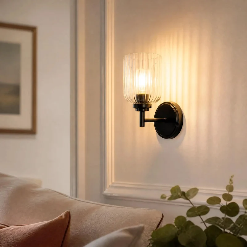 Top Tier One Light Farmhouse Vanity Wall Sconce With Clean Ribbed Glass And Tough Matte Black Build For Next Level Vintage Industrial Vibes And Easy Ambient Lighting Setup