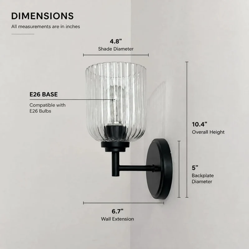 Top Tier One Light Farmhouse Vanity Wall Sconce With Clean Ribbed Glass And Tough Matte Black Build For Next Level Vintage Industrial Vibes And Easy Ambient Lighting Setup