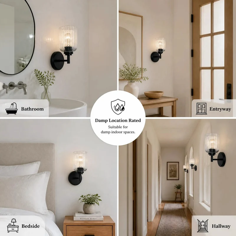 Top Tier One Light Farmhouse Vanity Wall Sconce With Clean Ribbed Glass And Tough Matte Black Build For Next Level Vintage Industrial Vibes And Easy Ambient Lighting Setup