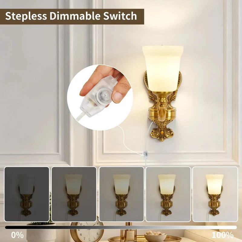 Premium Dimmable Plug In Wall Sconce Featuring Vintage Gold Finished Brass Frame And Frosted Glass Shade That Sets The Mood With Straight Up Amazing Living Room Vibes