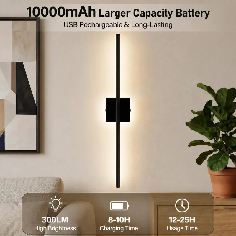 Black Wireless Wall Sconce Set Of Two Battery Operated With Remote 10000Mah Rechargeable No Wiring Drama Smooth Setup Clean Lines For Modern Home Vibes