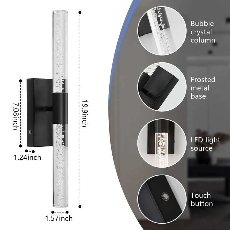 Modern Black Wireless Wall Sconce Set Of Two, Rechargeable Dimmable Vanity Light With Remote Control, Zero Wiring Hassle For Bedroom Bathroom Hallway Living Room