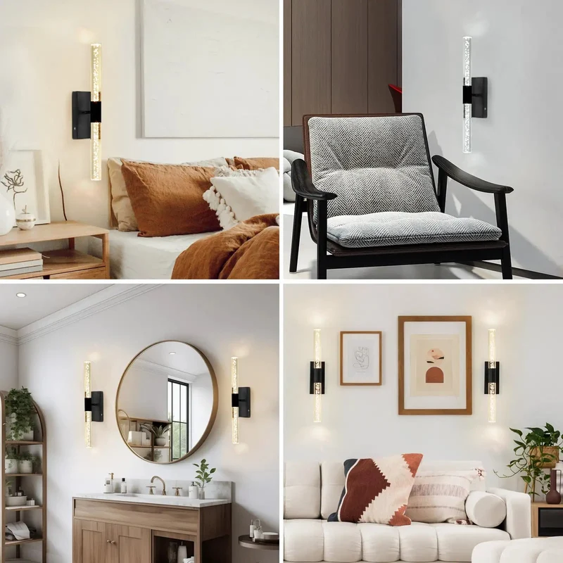 Modern Black Wireless Wall Sconce Set Of Two, Rechargeable Dimmable Vanity Light With Remote Control, Zero Wiring Hassle For Bedroom Bathroom Hallway Living Room