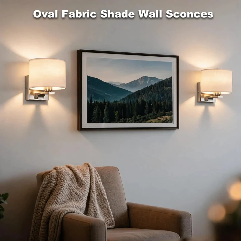 Lowkey Elegant Indoor Wall Sconce In Brushed Nickel Featuring Oval Meteor Shower Fabric Shade For Smooth Ambient Lighting And Chill Room Decor With E26 Base Bulbs Not Included One Pack