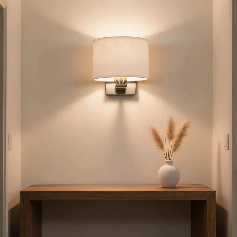 Lowkey Elegant Indoor Wall Sconce In Brushed Nickel Featuring Oval Meteor Shower Fabric Shade For Smooth Ambient Lighting And Chill Room Decor With E26 Base Bulbs Not Included One Pack