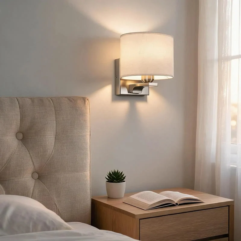 Lowkey Elegant Indoor Wall Sconce In Brushed Nickel Featuring Oval Meteor Shower Fabric Shade For Smooth Ambient Lighting And Chill Room Decor With E26 Base Bulbs Not Included One Pack
