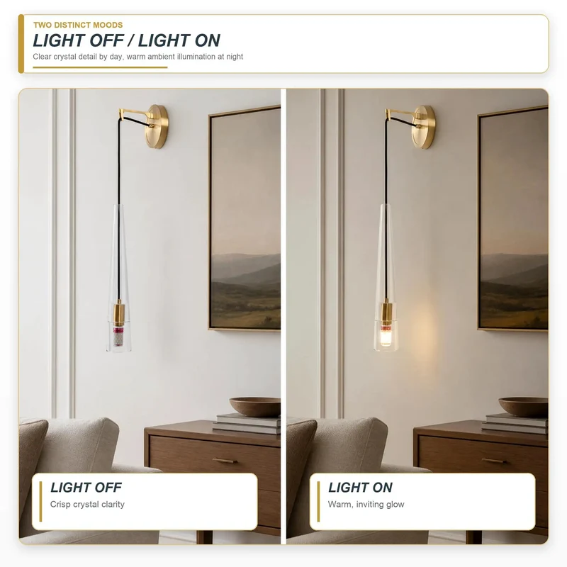 Drop Dead Gorgeous Brushed Gold Wall Sconces With Clear Crystal Glass, Hardwired Vanity Light Fixture For Bathroom Mirrors Bedrooms And Hallways, Bulb Included Top Tier Modern Design