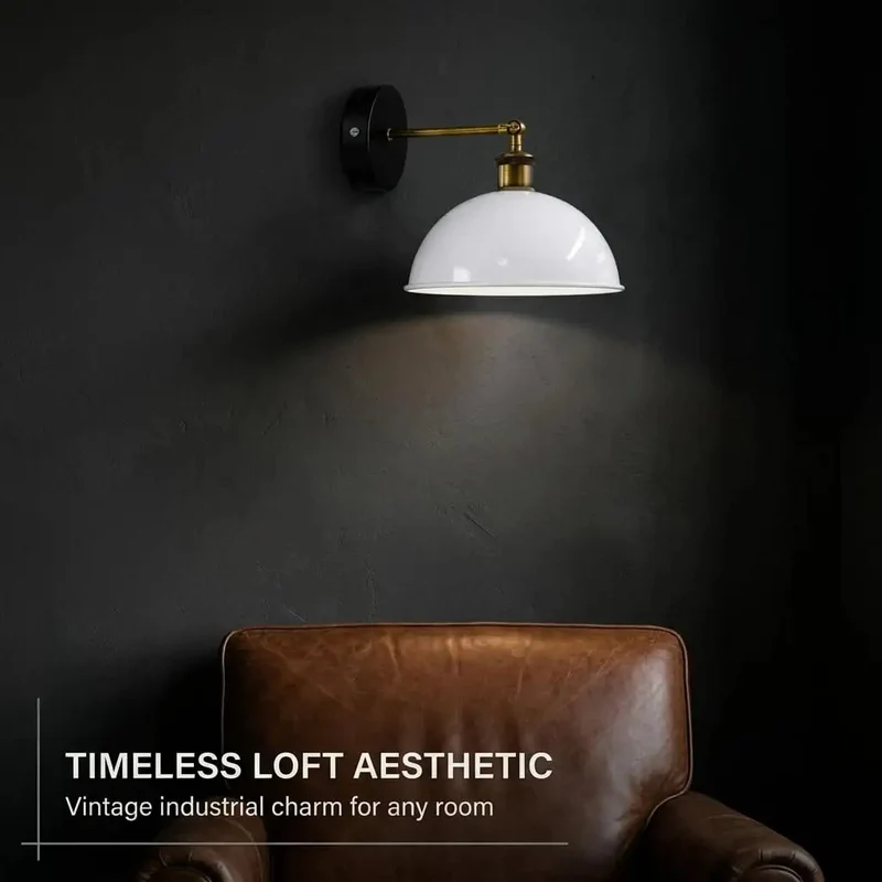 Top Tier Industrial Dome Wall Sconce With Totally Adjustable 180 Degree Arm And Vintage White Metal Finish That Adds A Super Cool Vibe To Any Room In Your House