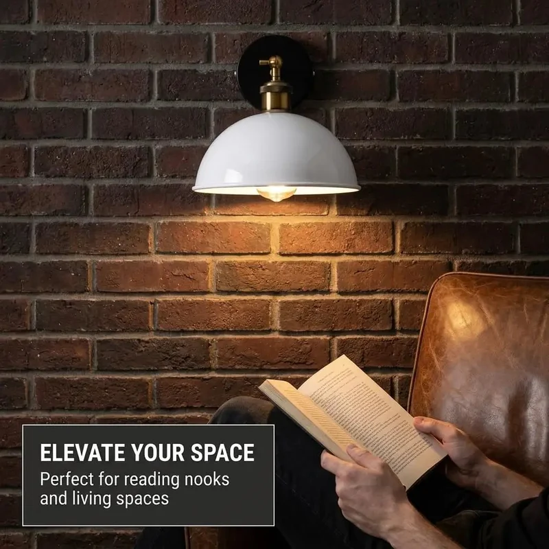 Top Tier Industrial Dome Wall Sconce With Totally Adjustable 180 Degree Arm And Vintage White Metal Finish That Adds A Super Cool Vibe To Any Room In Your House