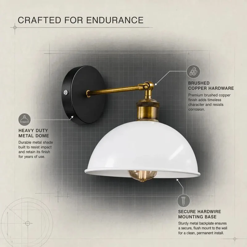Top Tier Industrial Dome Wall Sconce With Totally Adjustable 180 Degree Arm And Vintage White Metal Finish That Adds A Super Cool Vibe To Any Room In Your House